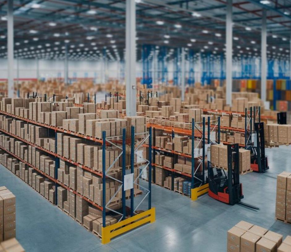 Large warehouse aisle with freight storage racks